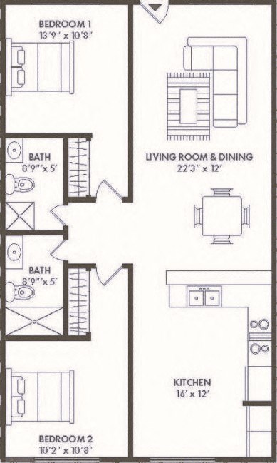 Lincoln Estates two bedroom floorplan